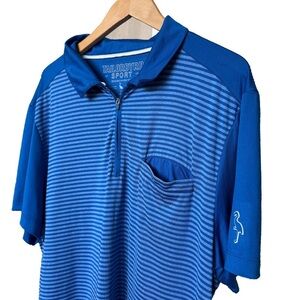 Tailorbyrd Sport Men's Blue Striped 1/4 Zip Polo Golf Shirt L Stretch Casual